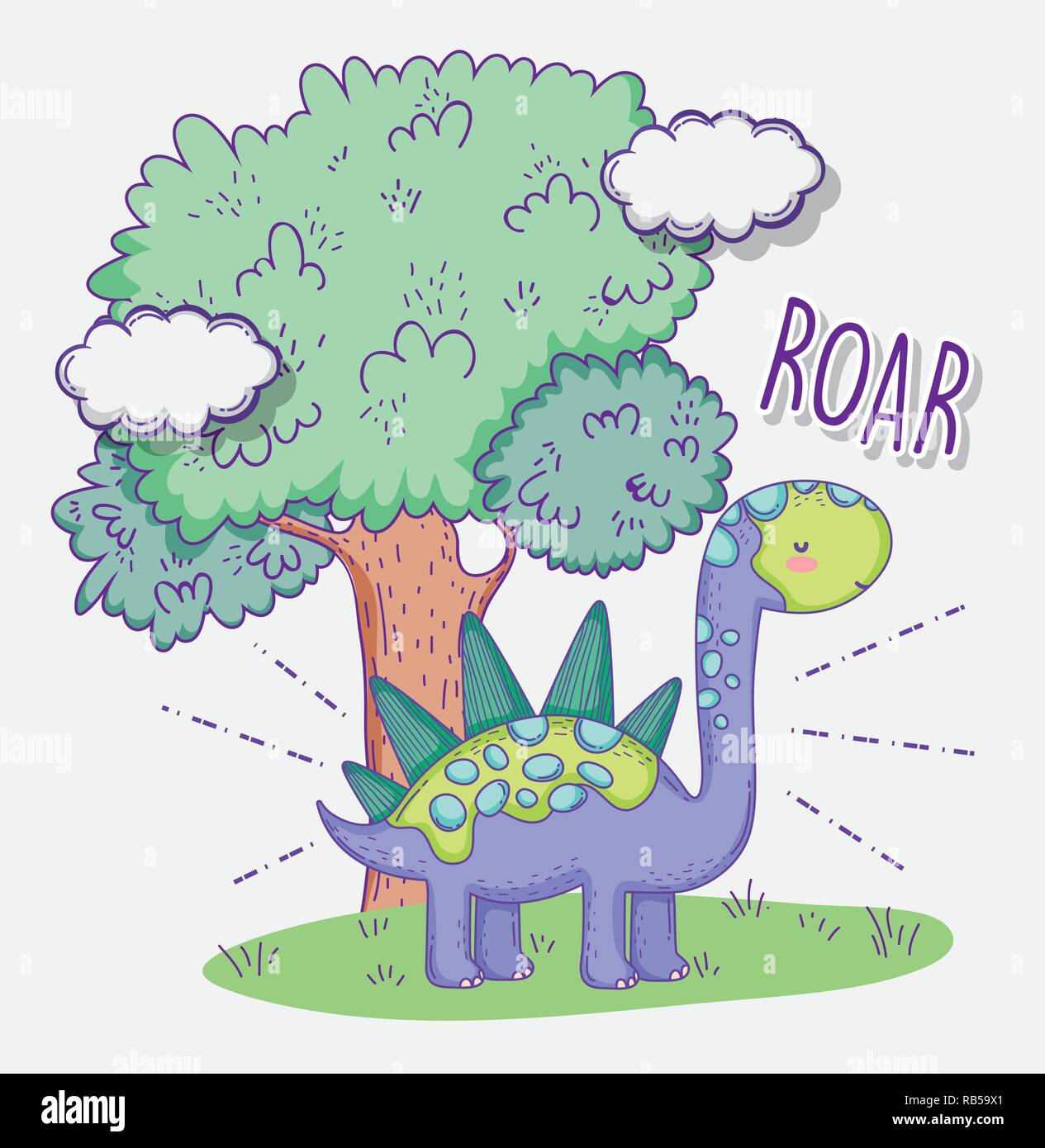 cute stegosaurus animal with tree and clouds Stock Vector Image & Art ...
