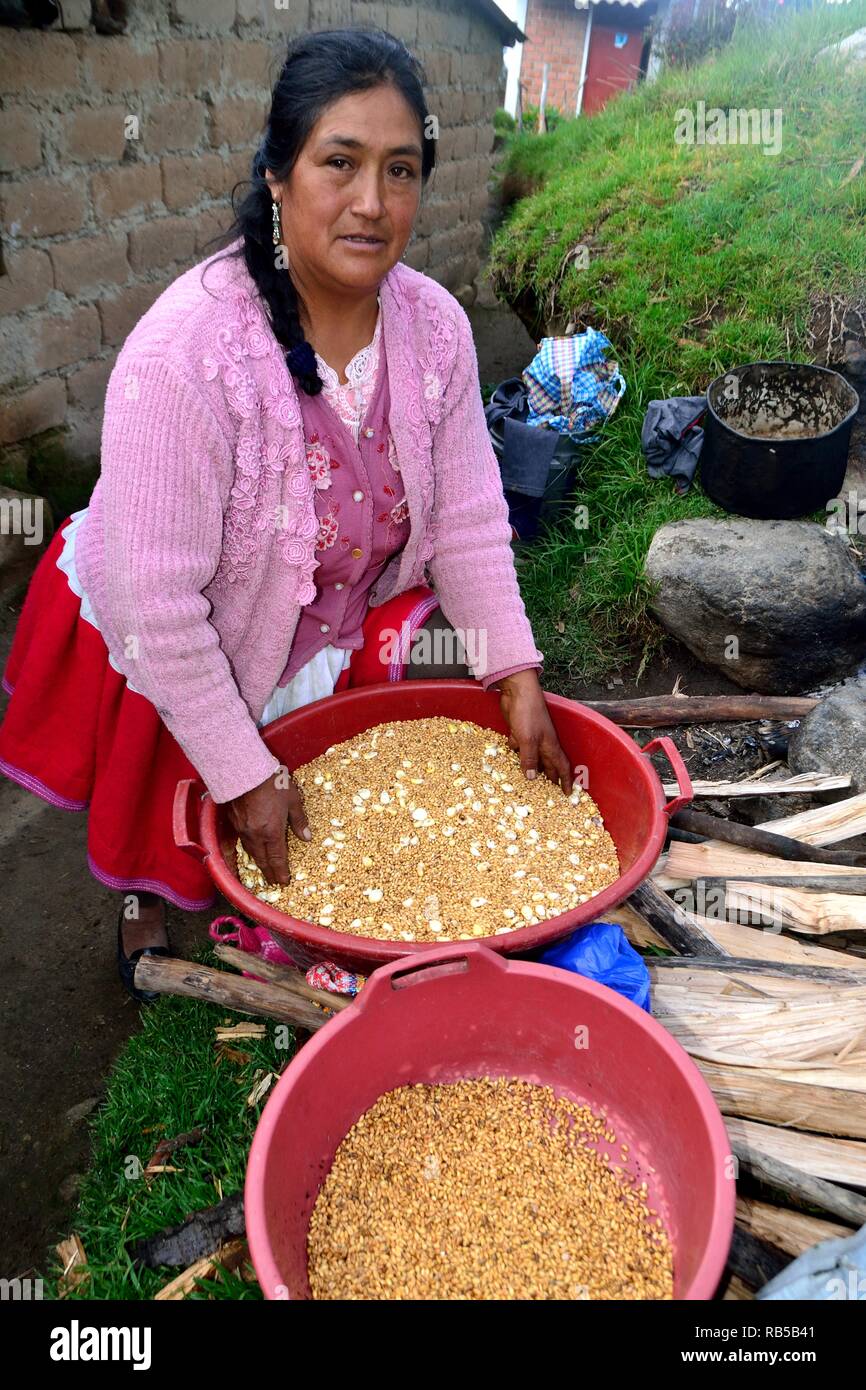 Cooking Cancha -Roasted corn grains in Humacchuco - National park ...