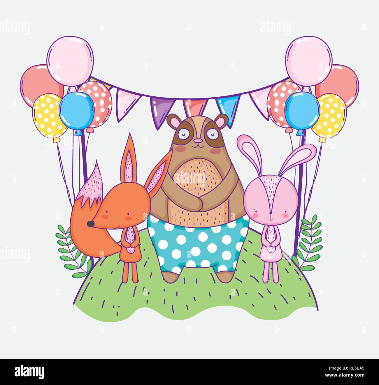 bear with rabbit and fox celebrating happy birthday Stock Vector