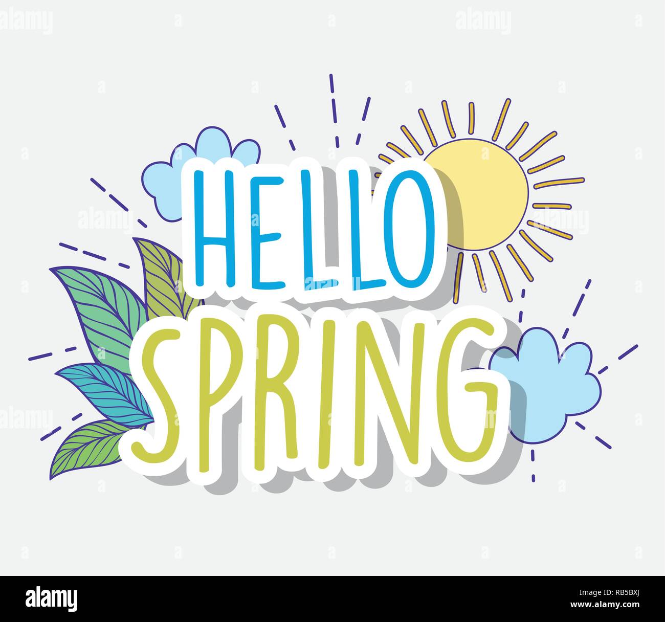 spring leaves plant with clouds and sun Stock Vector Image & Art - Alamy