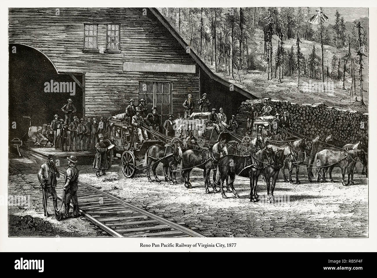 Reno Pan Pacific Railway of Virginia City Engraving, 1877 Stock Photo