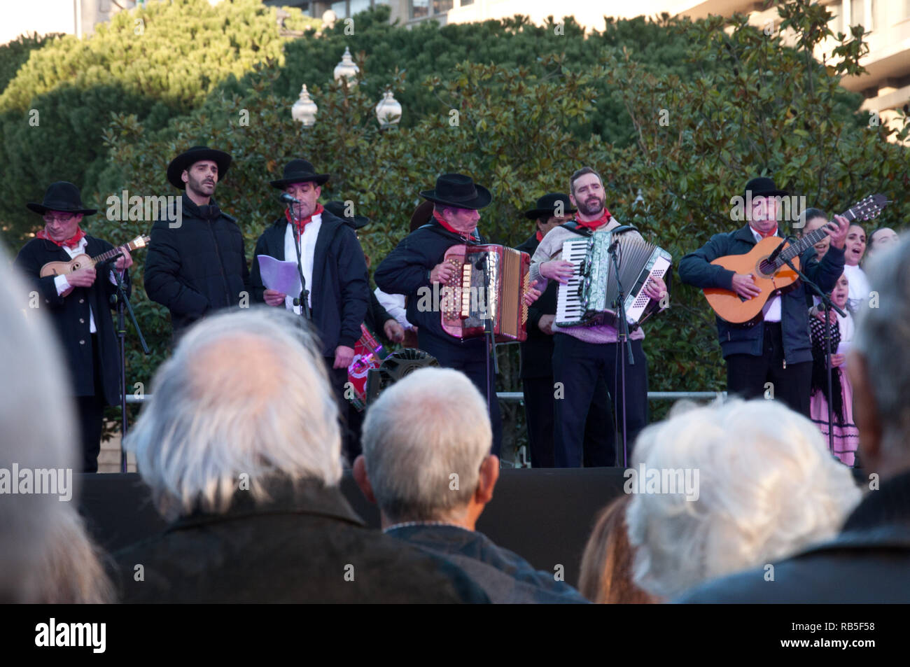 Portuguese folklore group singing As Janeiras in Porto, Portugal Stock Photo