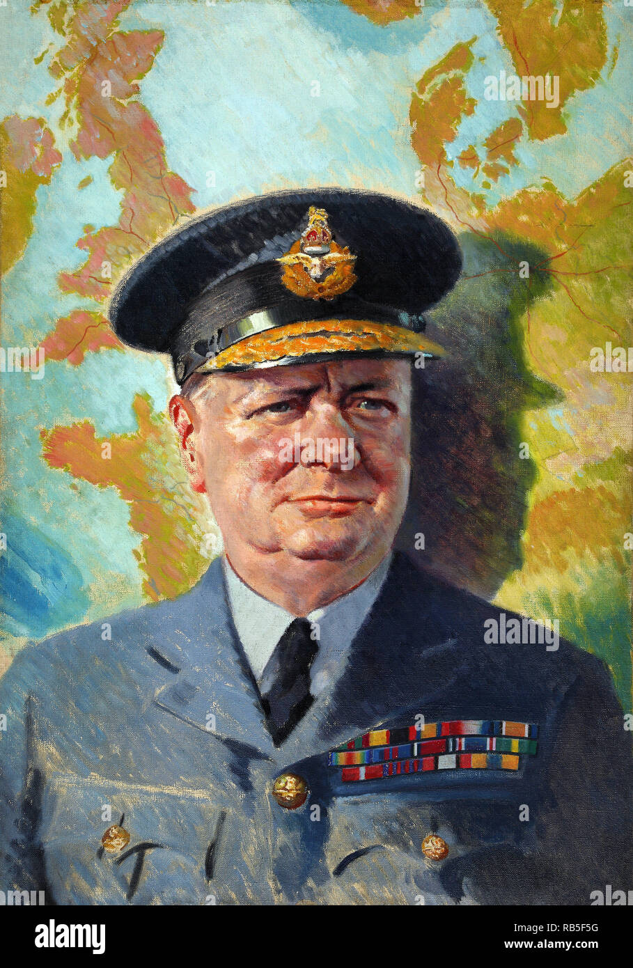 Painting of Winston Churchill in RAF uniform Stock Photo