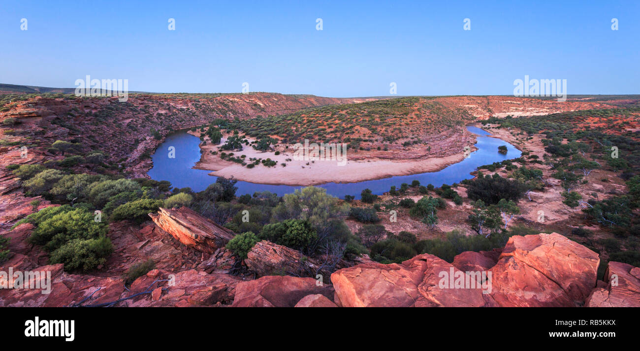 The Bend sandstone gorge and Murchison River in Kalbarri National Park at dusk Stock Photo