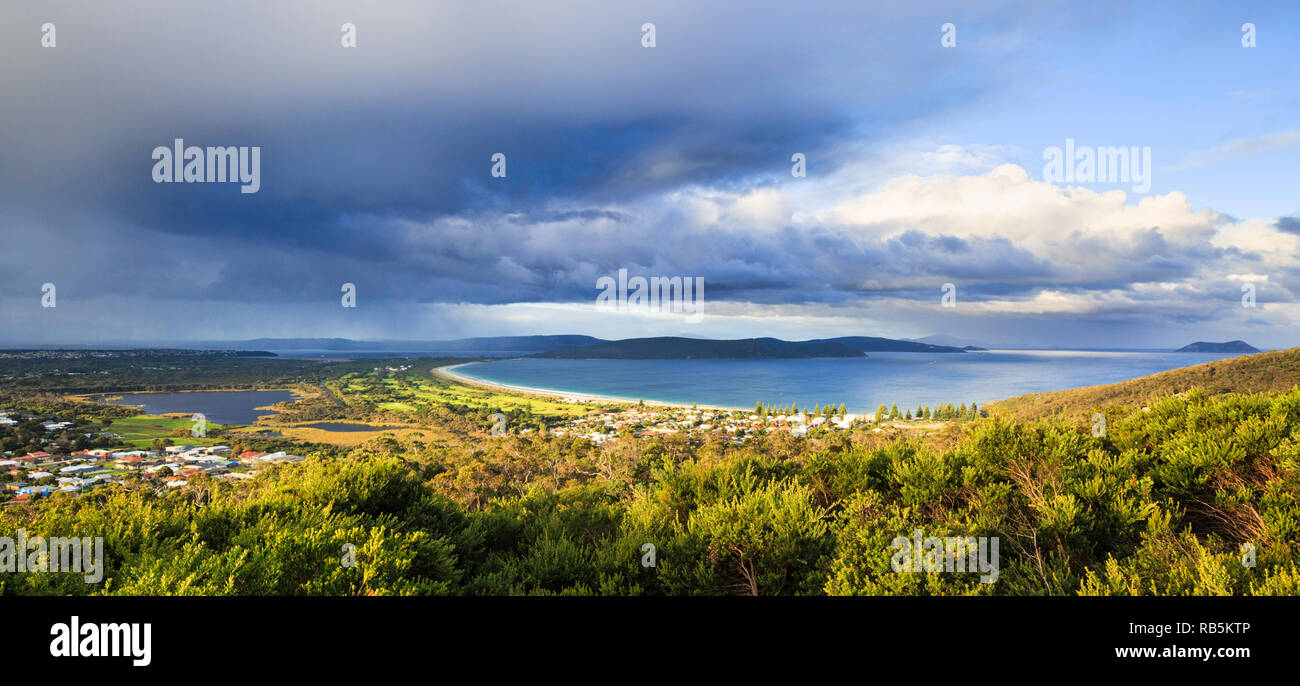 Albany and Middleton Beach with a dramatic sky over teh coast. View