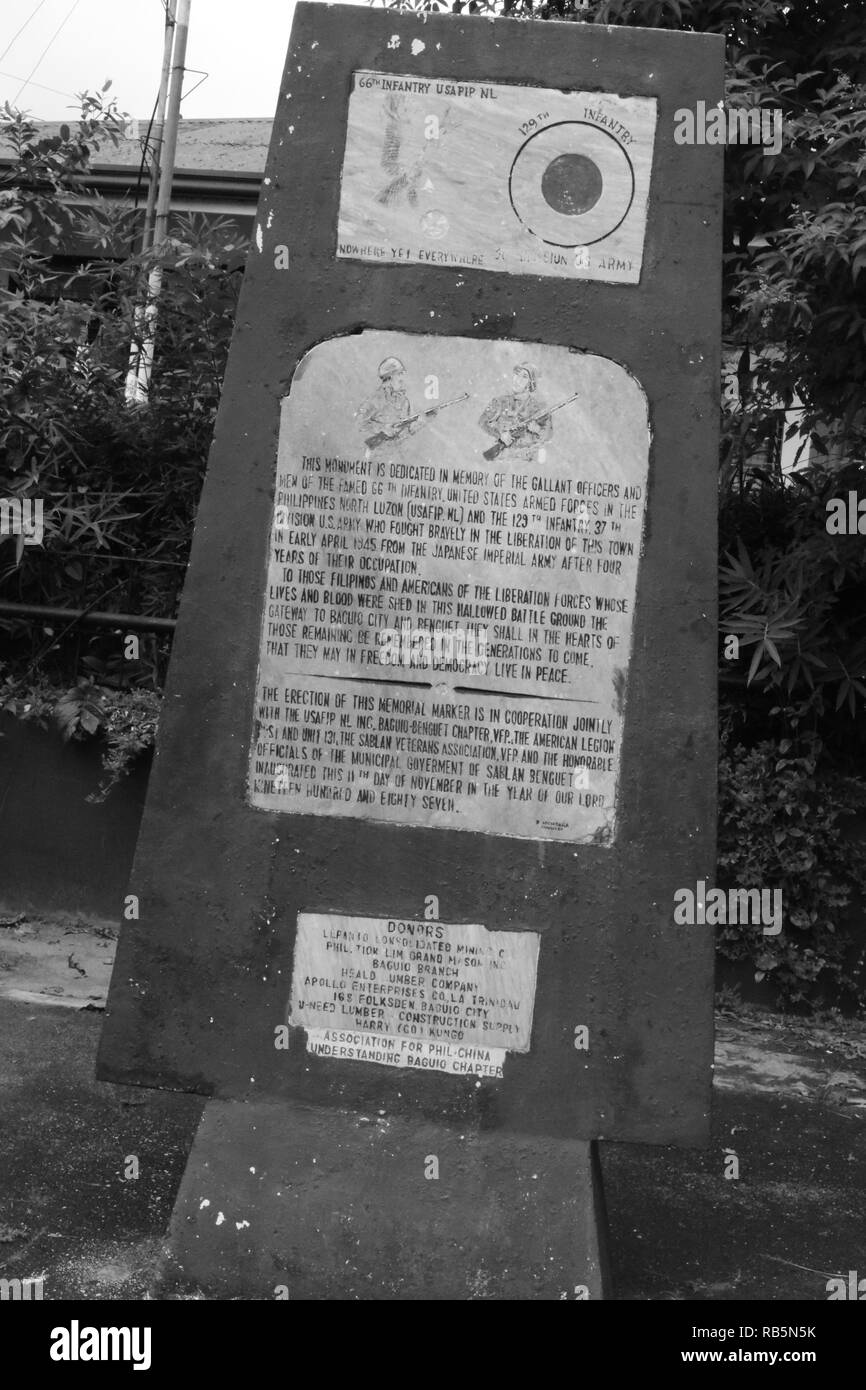 Detail of the inscription on the Veterans Memorial of the 66th Infantry, United States Armed Forces in the Philippines, North Luzon (USA-FIP. NL) Stock Photo