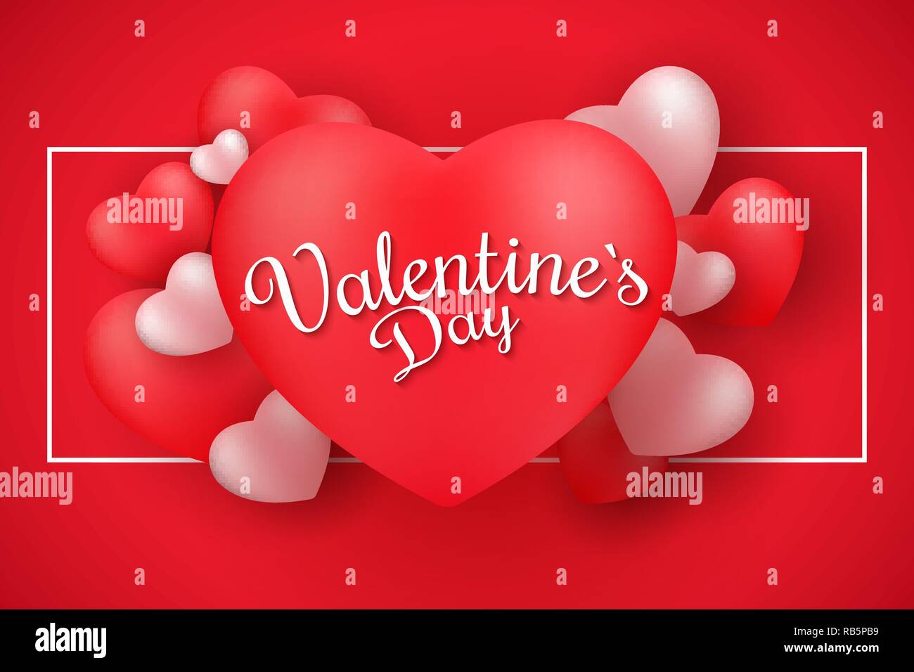 Valentine S Day Banner Romantic Flying 3d Hearts In Frame On A