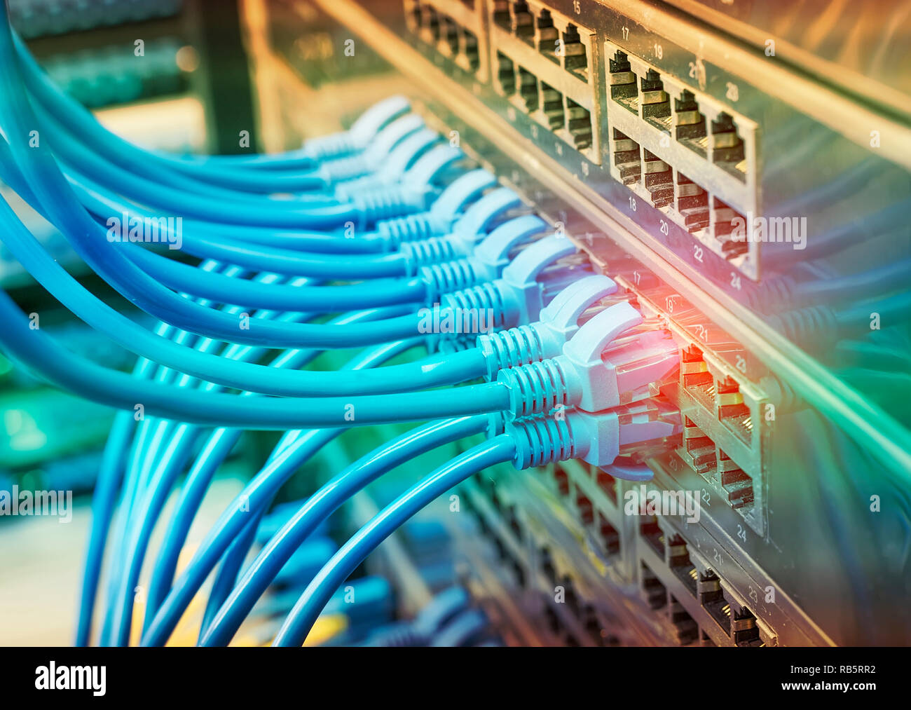 network cable connecting on network core switch close up Stock Photo ...