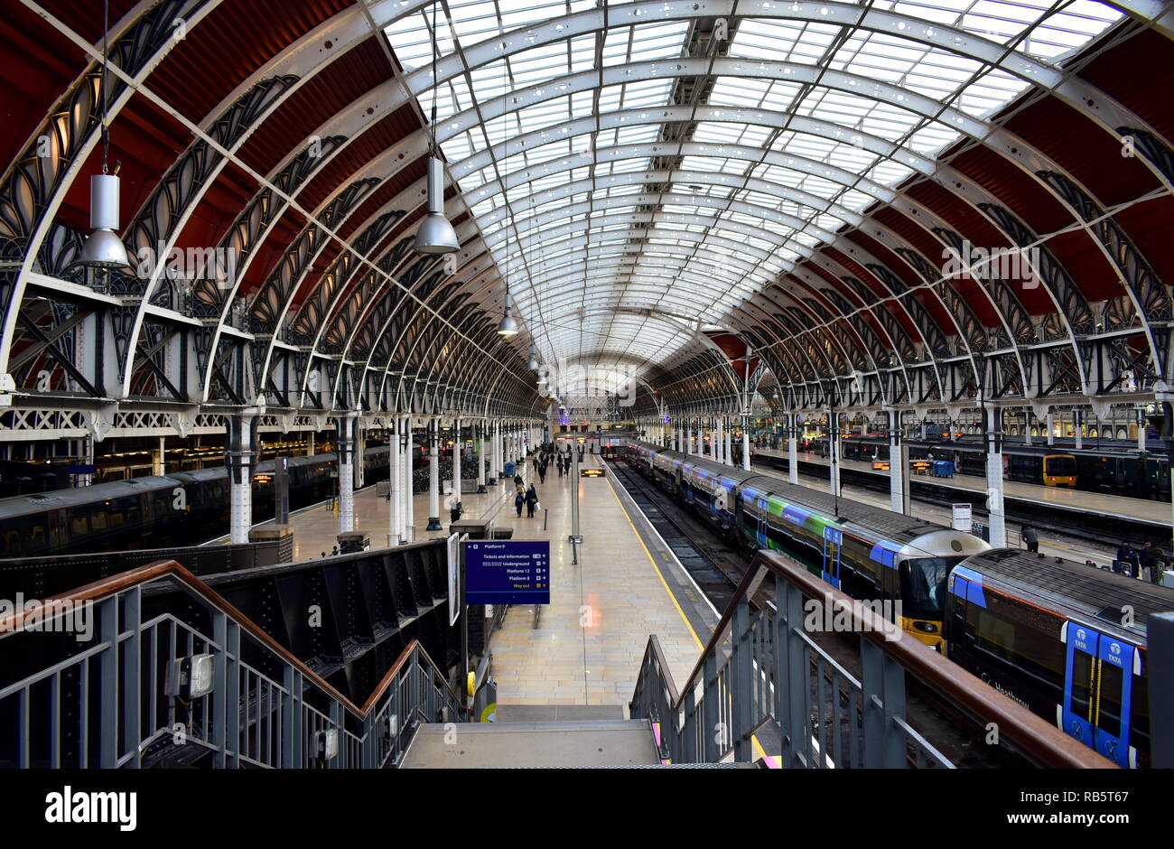 Paddington Train Station with victorian train shed. London, United Kingdom. Stock Photo