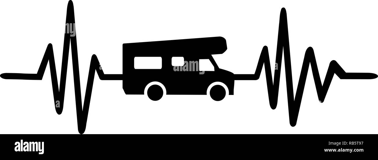 Heartbeat pulse line camping with word and caravan Stock Photo