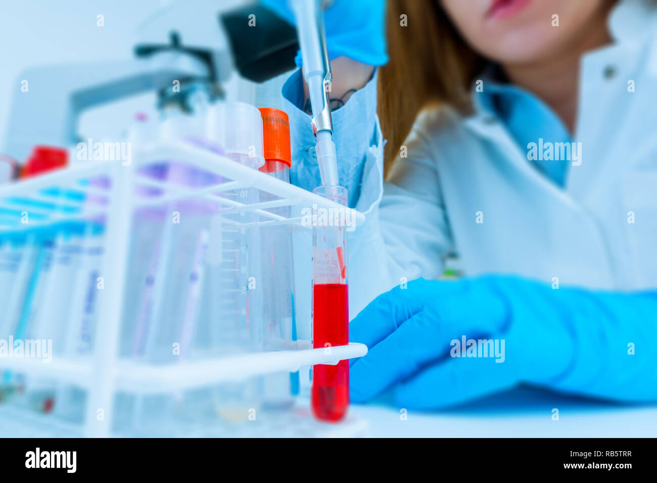 Girl lab technician at the clinic's microbiology laboratory Stock Photo