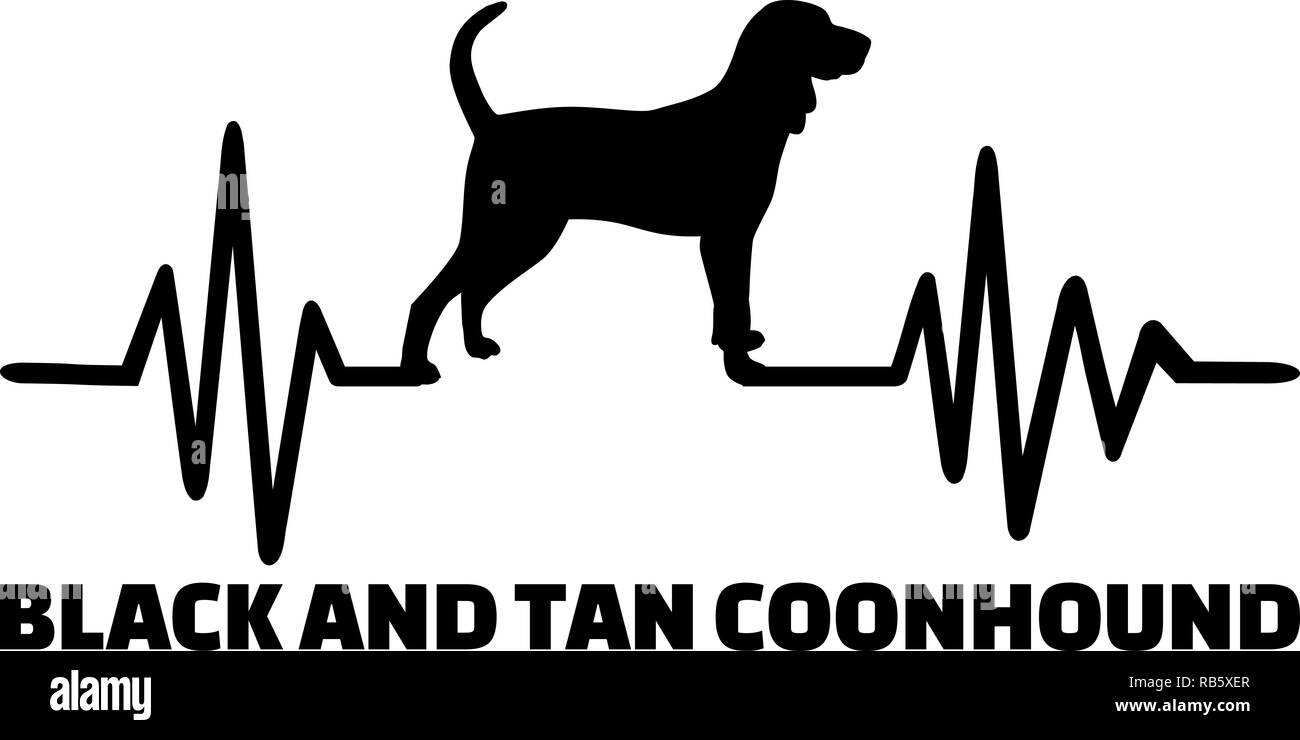 Heartbeat pulse line with Black and Tan Coonhound dog silhouette Stock Photo