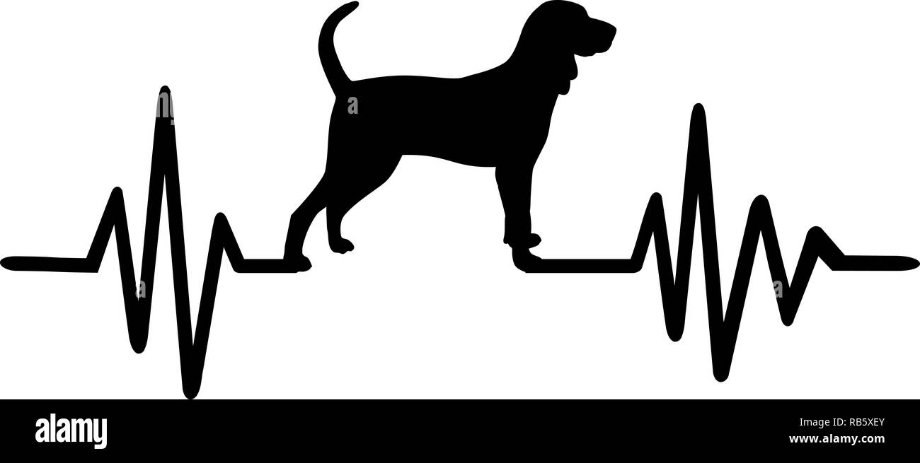 Heartbeat pulse line with Black and Tan Coonhound dog silhouette Stock Photo