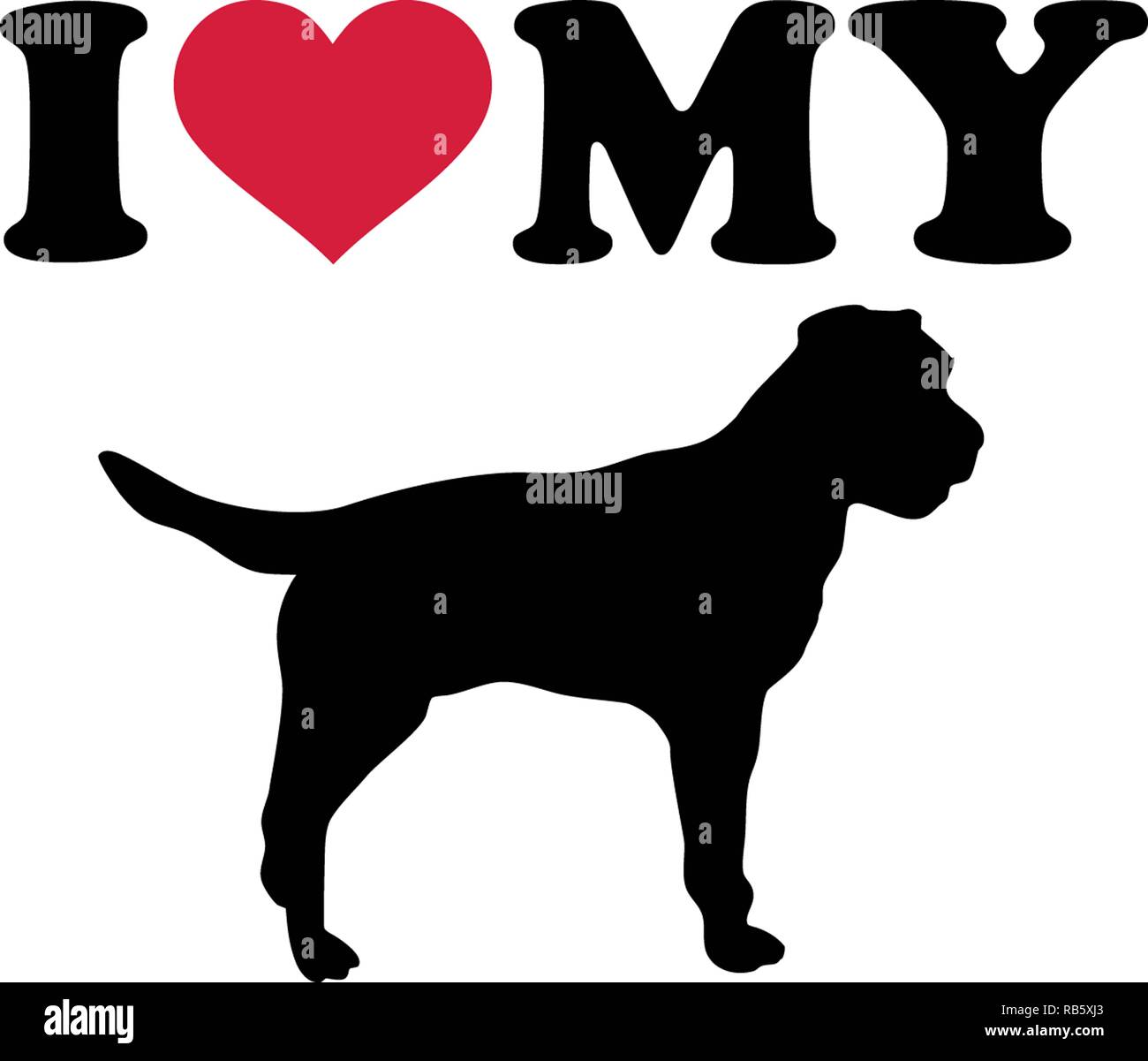 I love my Border Terrier with red heart and silhouette Stock Photo