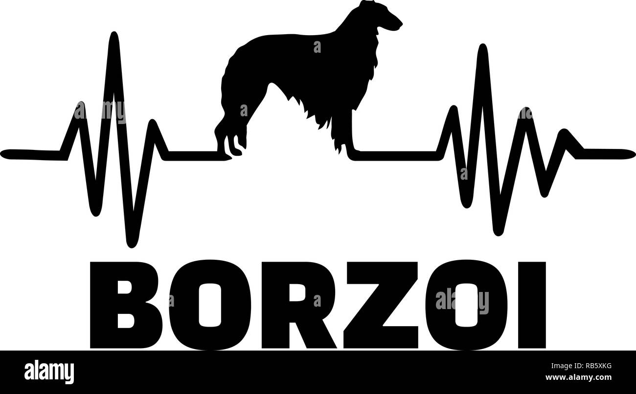 Heartbeat pulse line with Borzoi silhouette Stock Photo