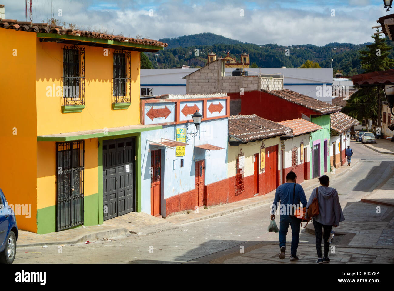 Colorful clolonial style houses in the street, San Cristobal de las