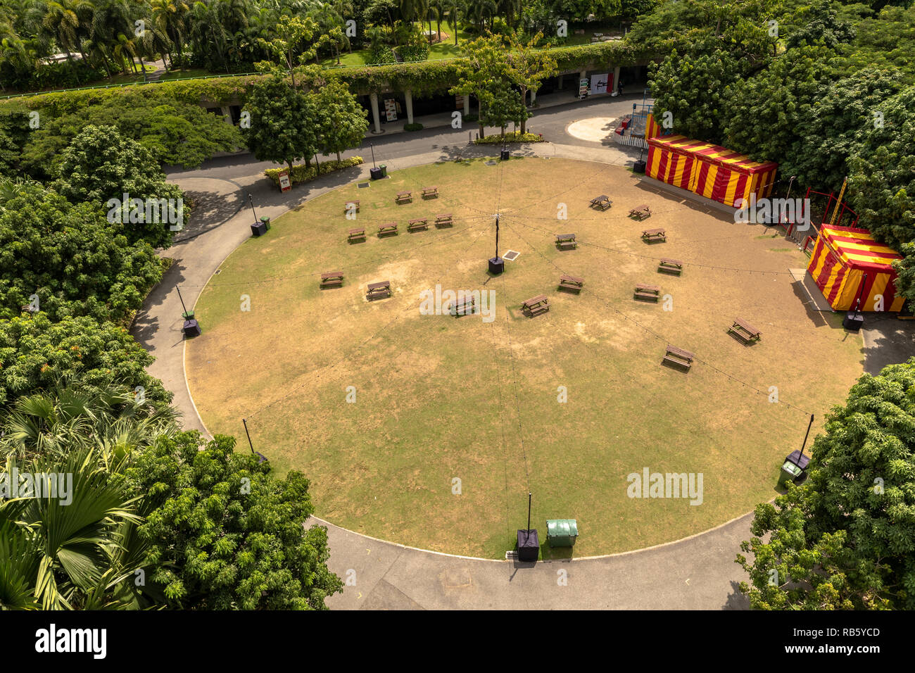Singapore - december 2018: Aerial view of a circular festival site in Gardens by the Bay in Singapore. Stock Photo