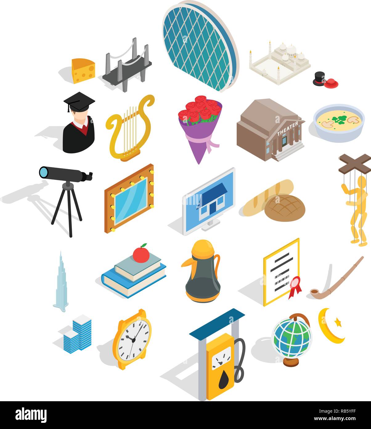 Self development icons set, isometric style Stock Vector