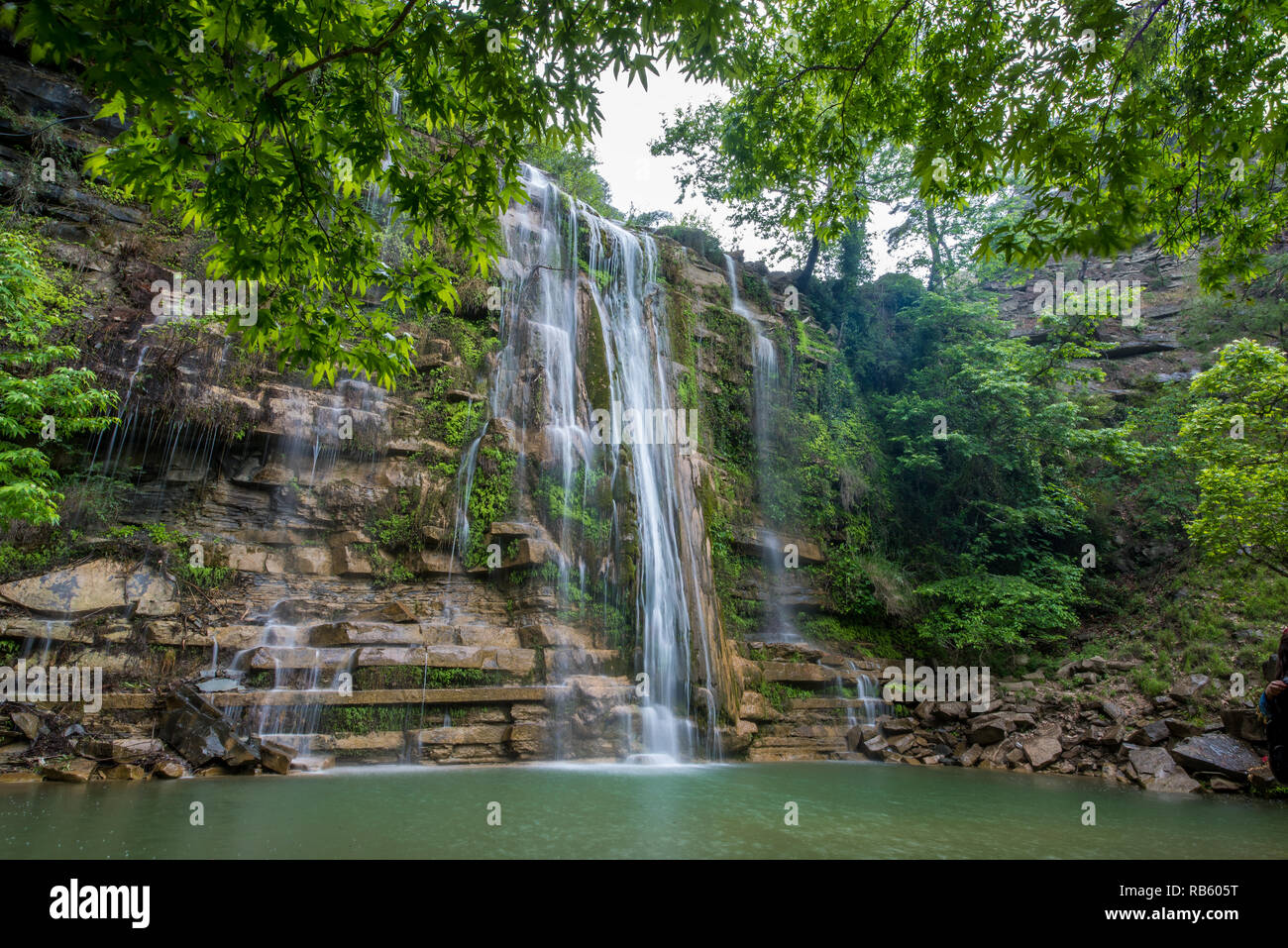 Beautiful fantastic deep forest waterfall at Adana,Turkey,Simit Waterfall Stock Photo