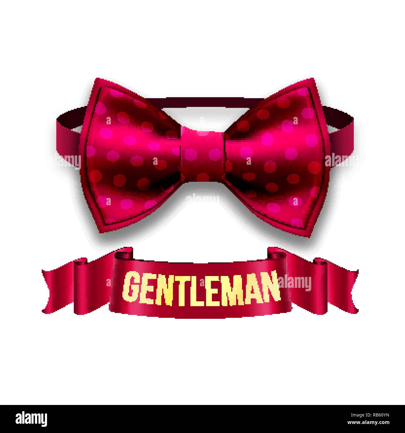 Gentleman Label Vector. Design. Elegant Style. Red Ribbon. Bow Tie. Realistic Illustration Stock Vector