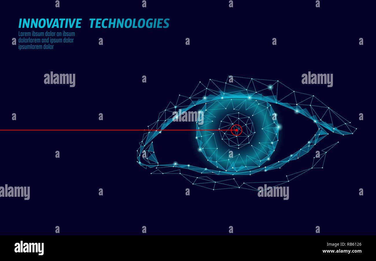 Laser vision correction 3D medical concept. Abstract human iris modern operation surgery technology low poly. Triangles polygonal rendering shape biometric identity vector illustration Stock Vector