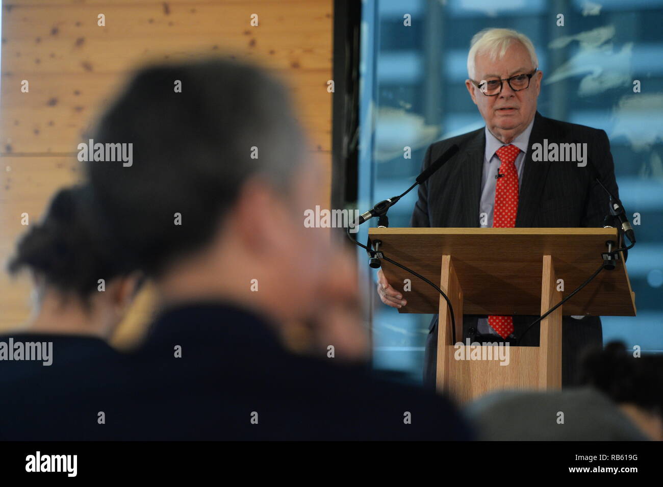 Former Tory minister and Hong Kong governor Lord Patten speaking during a People's Vote event at Coin Street Neighbourhood Centre, central London. Stock Photo