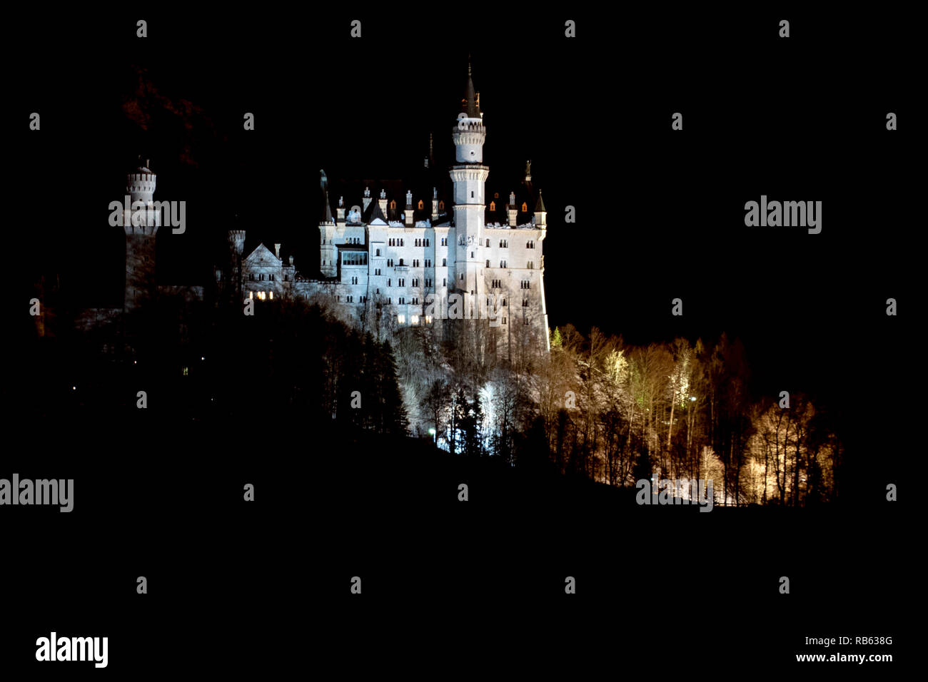 neuschwanstein castle at night in winter view Stock Photo - Alamy