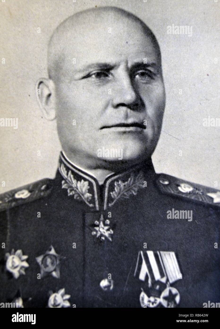 Ivan Stepanovich Konev (1897 - 21 May 1973), Soviet military commander, who led Red Army forces on the Eastern Front during World War II, retook much of Eastern Europe from occupation by the Axis Powers, and helped in the capture of Germany's capital, Berlin. In 1956, as the Commander of Warsaw Pact forces, Konev led the suppression of the Hungarian Revolution by Soviet armoured divisions. Stock Photo