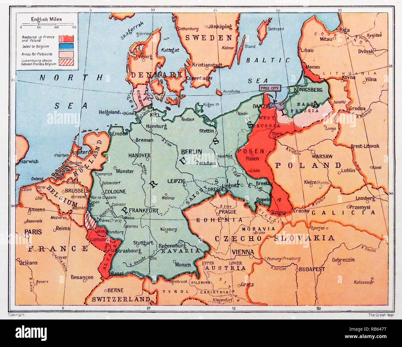 Map of Prussia in Germany circa 1870 Stock Photo
