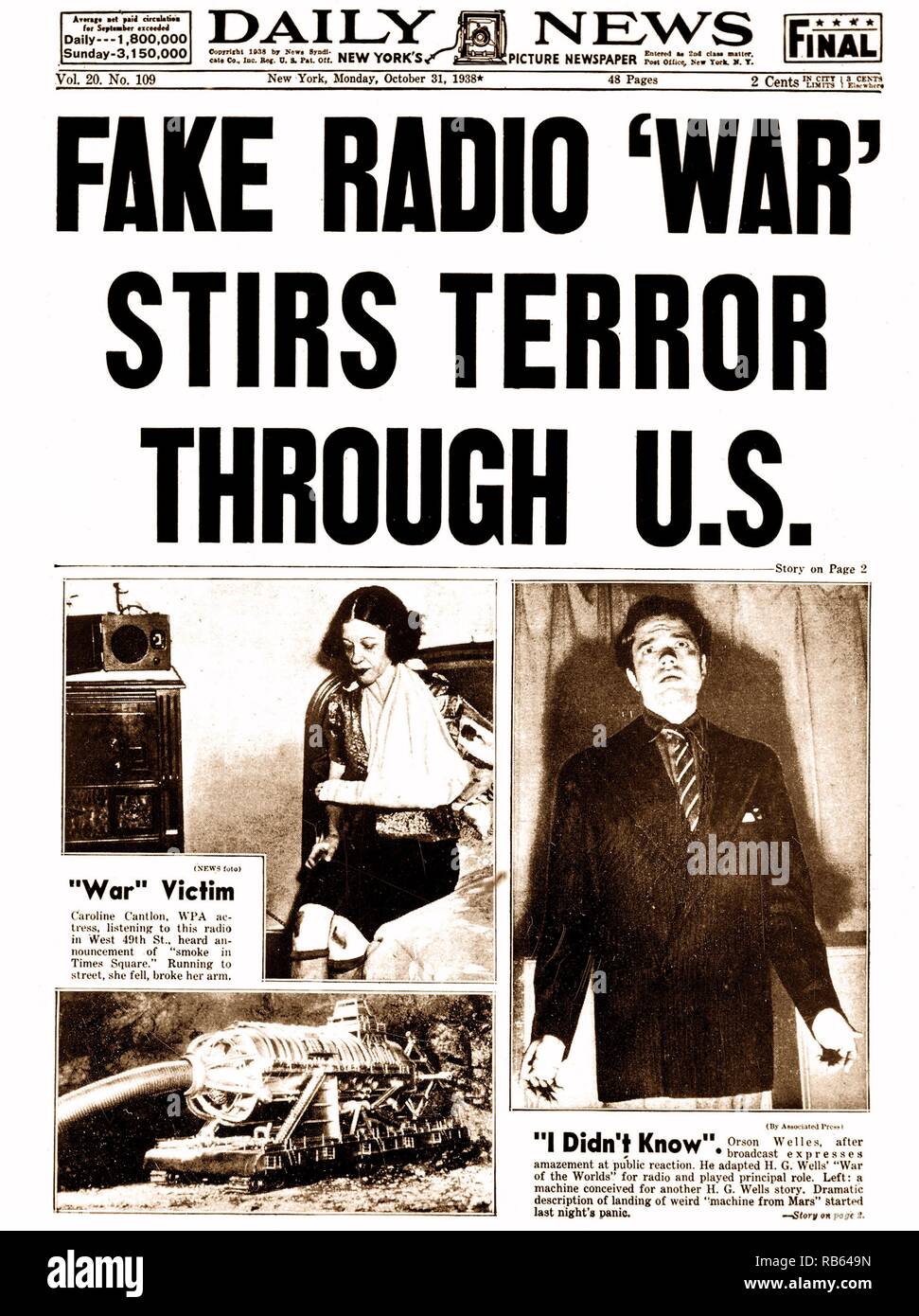 Fake Radio War, an episode of the American radio anthology series 'The Mercury Theatre on the Air'. Stock Photo