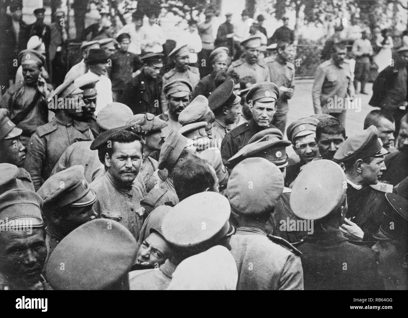Russian troops gather during the first world War, Stock Photo