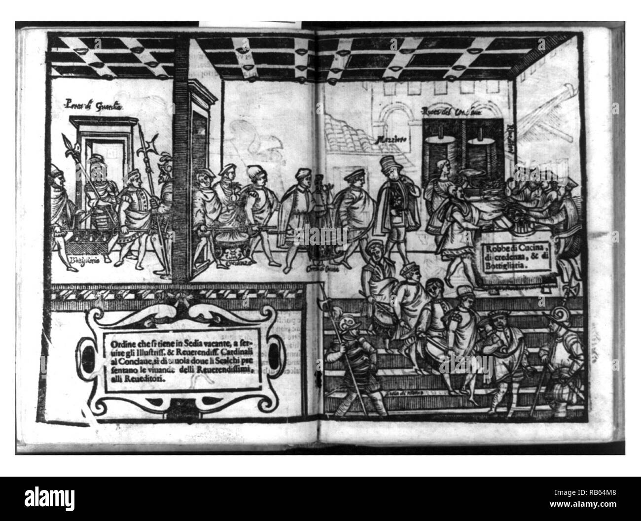 Engraving depicting the procession of domestics serving the cardinals ...