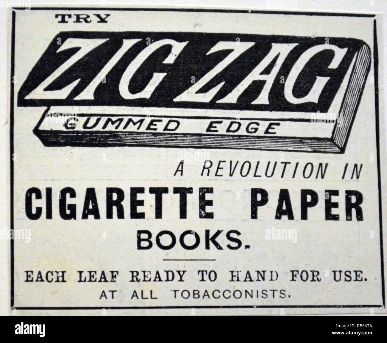 Advertisement for Zig-Zag cigarette papers from ''The Illustrated London News'', London, 1900. Stock Photo