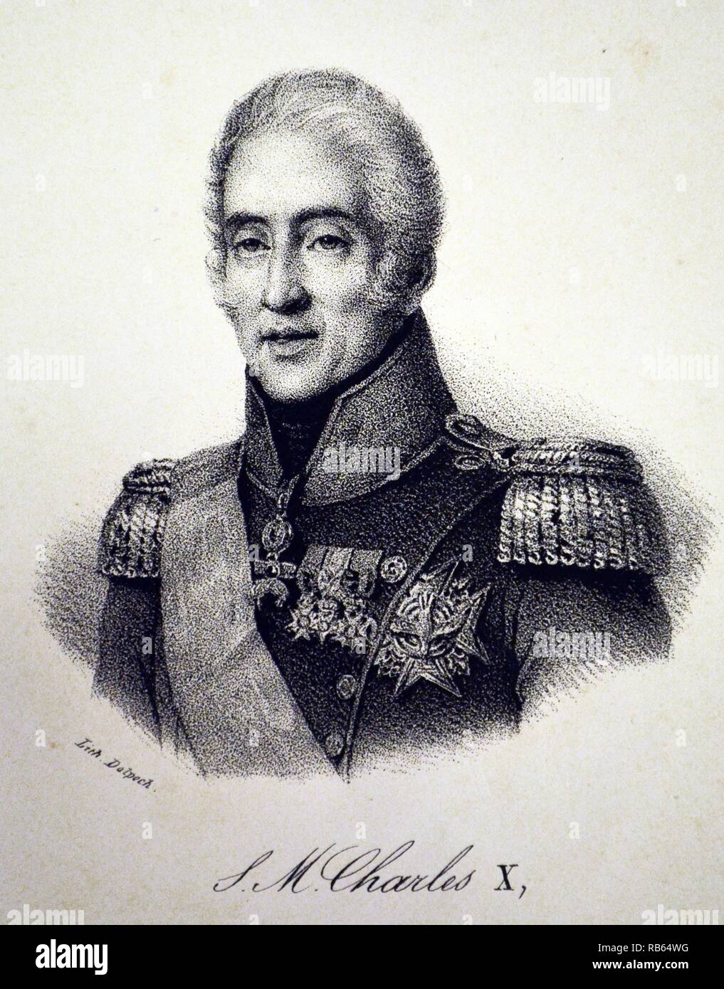 Charles X of France (1757-1836) King of France from 1824 until his abdication in the July Revolution of 1830. Lithograph, Paris, c1840. Stock Photo