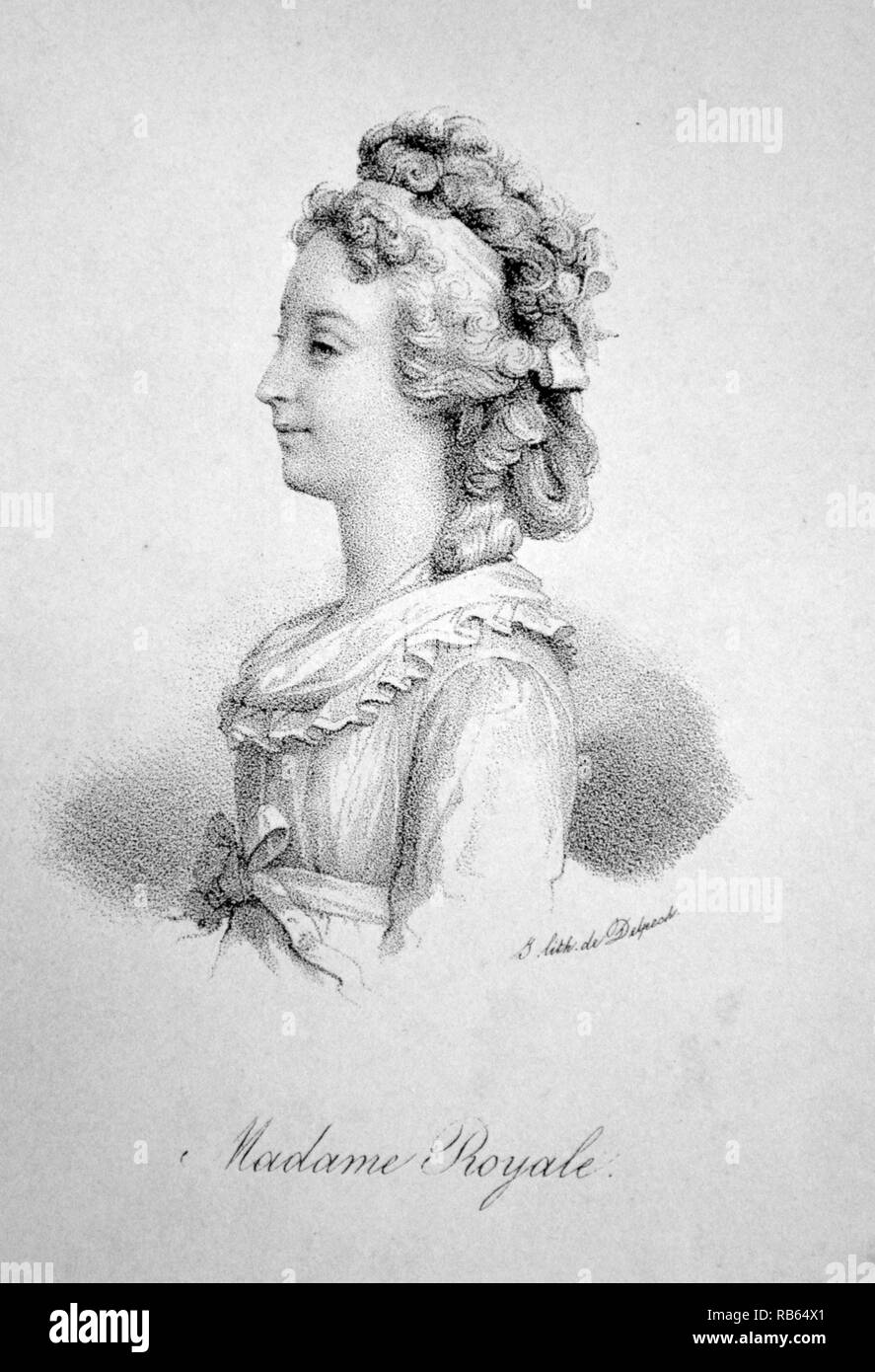 Madame Royale: Marie Therese Charlotte, Duchess of Angouleme (1778-1851) edest child of Louis XVI of France. Lithograph, Paris, c1840. Stock Photo