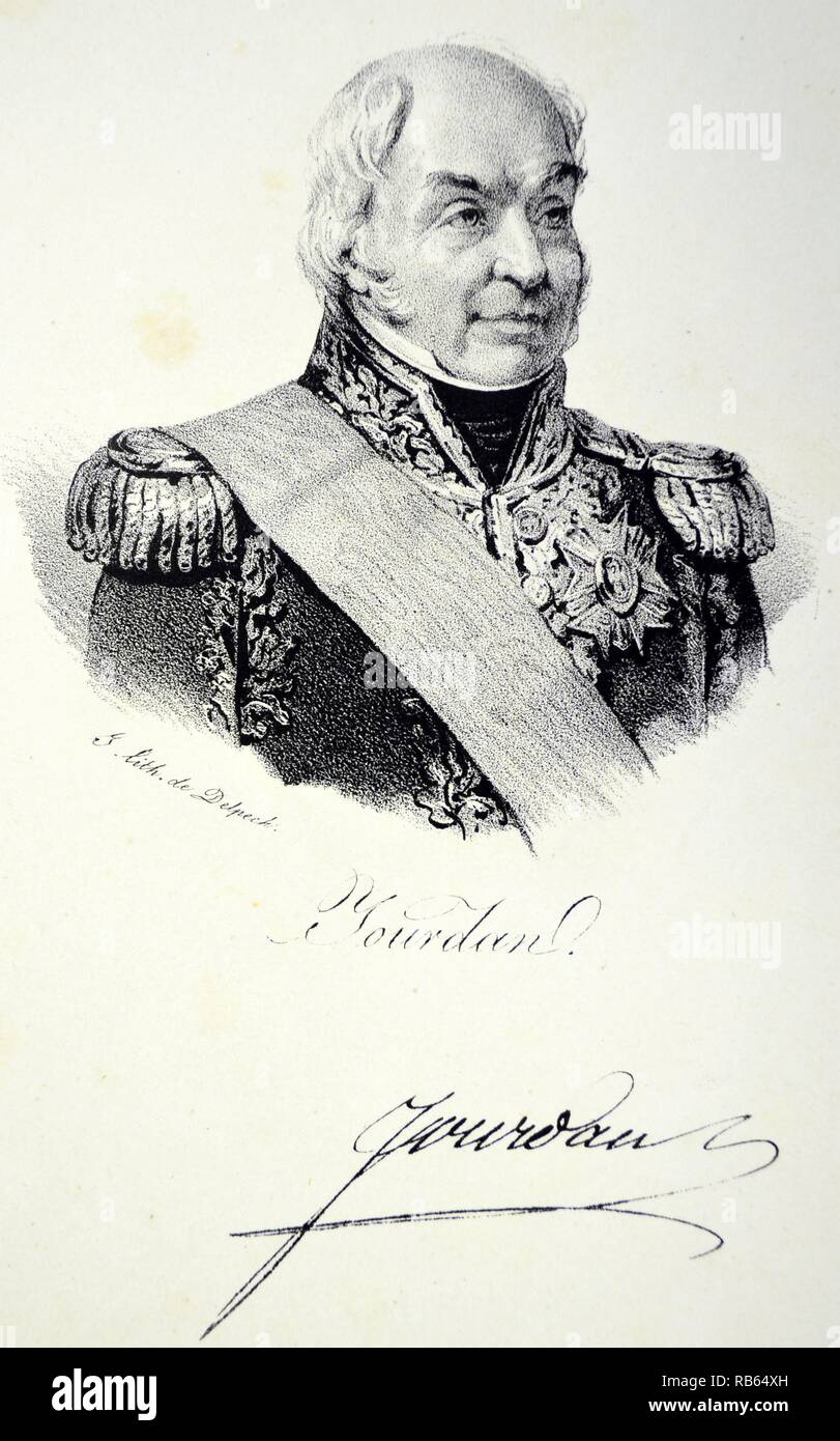 Jean-Baptiste Jourdan, 1st Comte Jourdan (1762-1833) French soldier, Marshal of France 1804. One of Napoleon's most successful commanders. Lithograph, Paris, c1840. Stock Photo