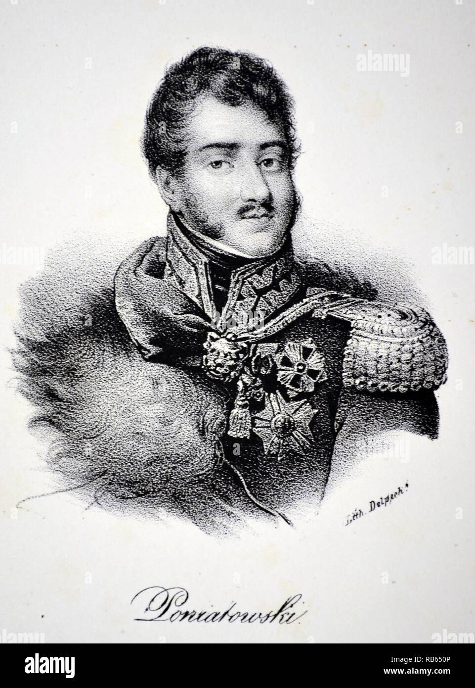 Prince Jozef Poniatowski (1763-1813) Polish leader and general. Fought for Napoleon on his Russian campaign. Created Marshal of France during the Battle of Leipzig, October 1813, during which he died. Lithograph, Paris, c18322. Stock Photo