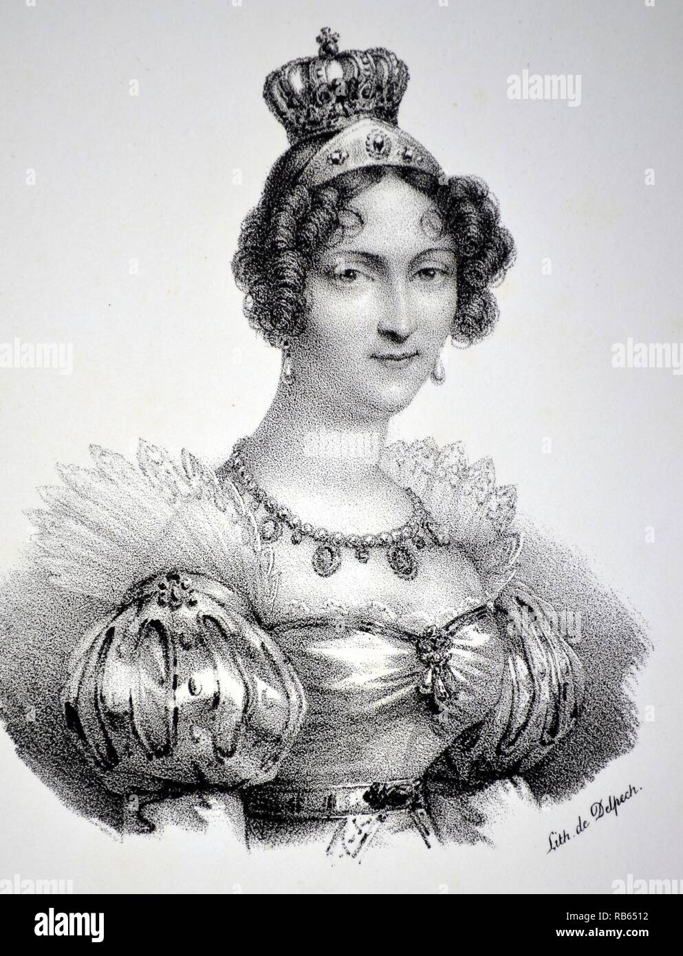 Hortense de Beauharnais (1783-1837) stepdaughter and sister-in-law of Napoleon I. Queen Consort of Holland 1806-1810. Mother of Napoleon III. Lithograph, Paris, 1832 Stock Photo