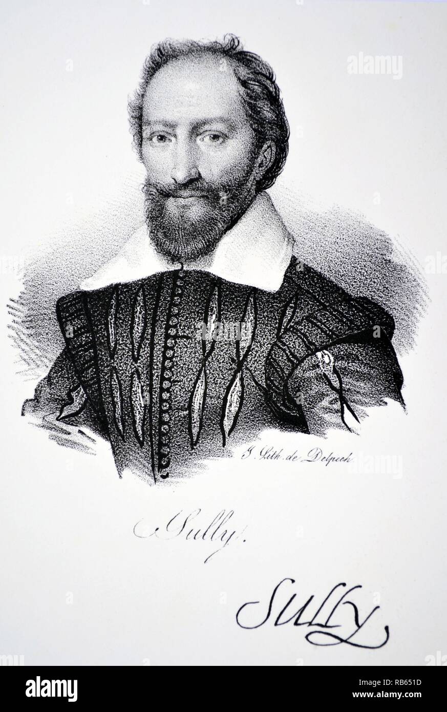 Maximilien de Bethune, 1st Duc de Sully (1560-1641) French Huguenot (Protestant) soldier and minister under Henry IV. LIthograph, Pa;ris, 1832. Stock Photo