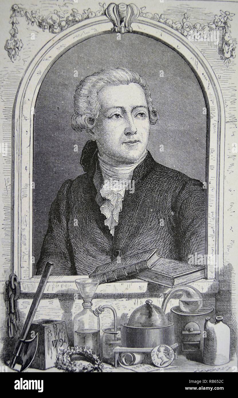 Antoine Laurent Lavoisier (1743-1794) French chemist 'the father of modern chemistry'. Engraving, Paris, 1874. Stock Photo