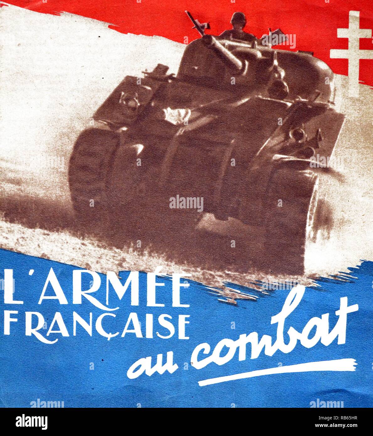 French tank depicted in the cover of 'The army of France in combat' Magazine published by the Free French forces during World War Two to mark the progress in the struggle to liberate France from German occupation 1944 Stock Photo