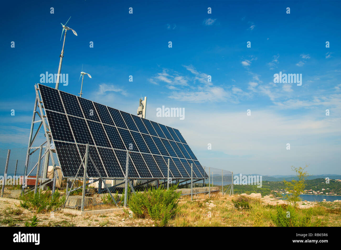 small solar panel on top of mountain on Dugi island in Adreatic sea, Dalmatia, Croatia Stock Photo