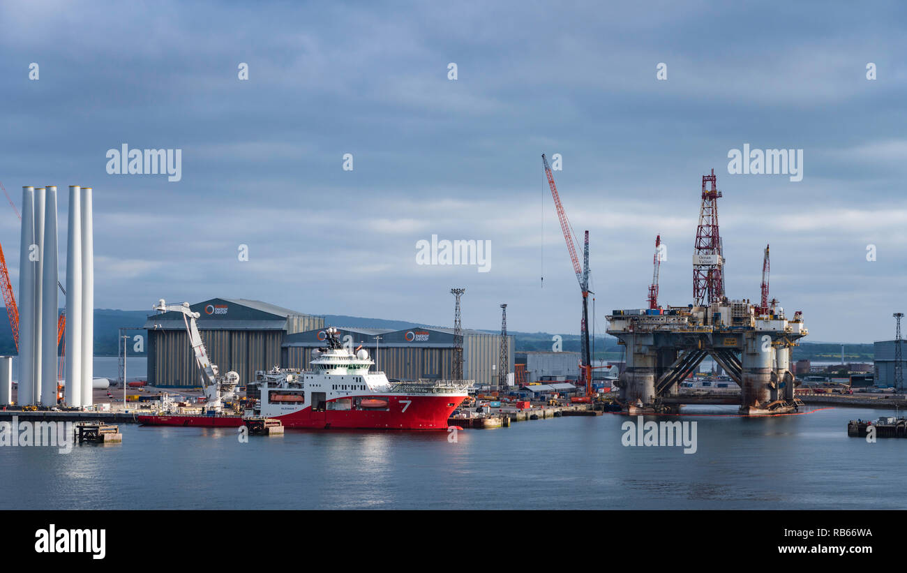 An oil rig repair facility in Cromarty Firth near Invergordon, Scotland