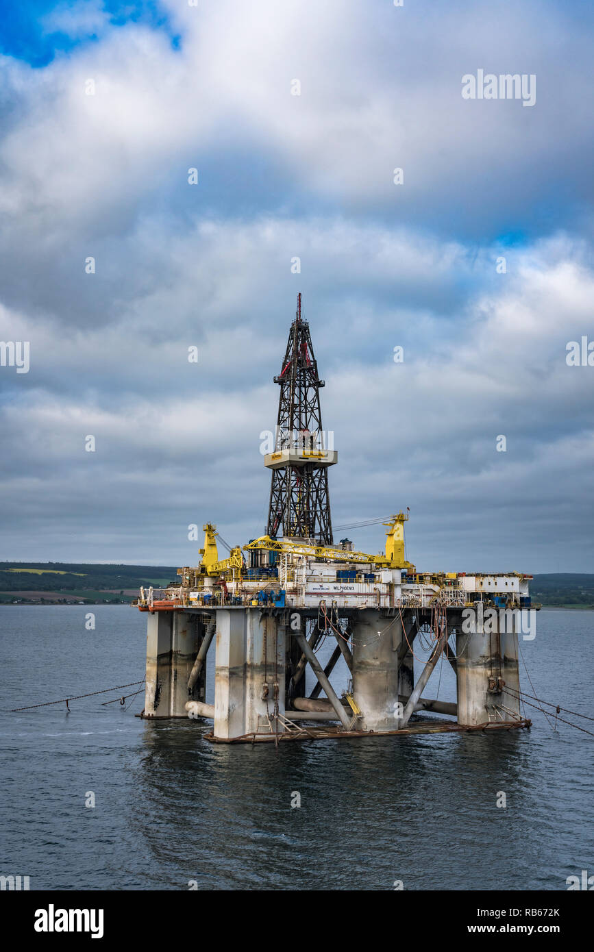 Offshore oil drilling platforms anchored in Cromarty Firth near Invergordon, Scotland, United Kingdom, Europe. Stock Photo