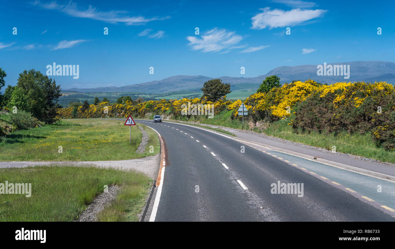 A highway in the rural countryside near Invergordon, Scotland, United Kingdom, Europe. Stock Photo