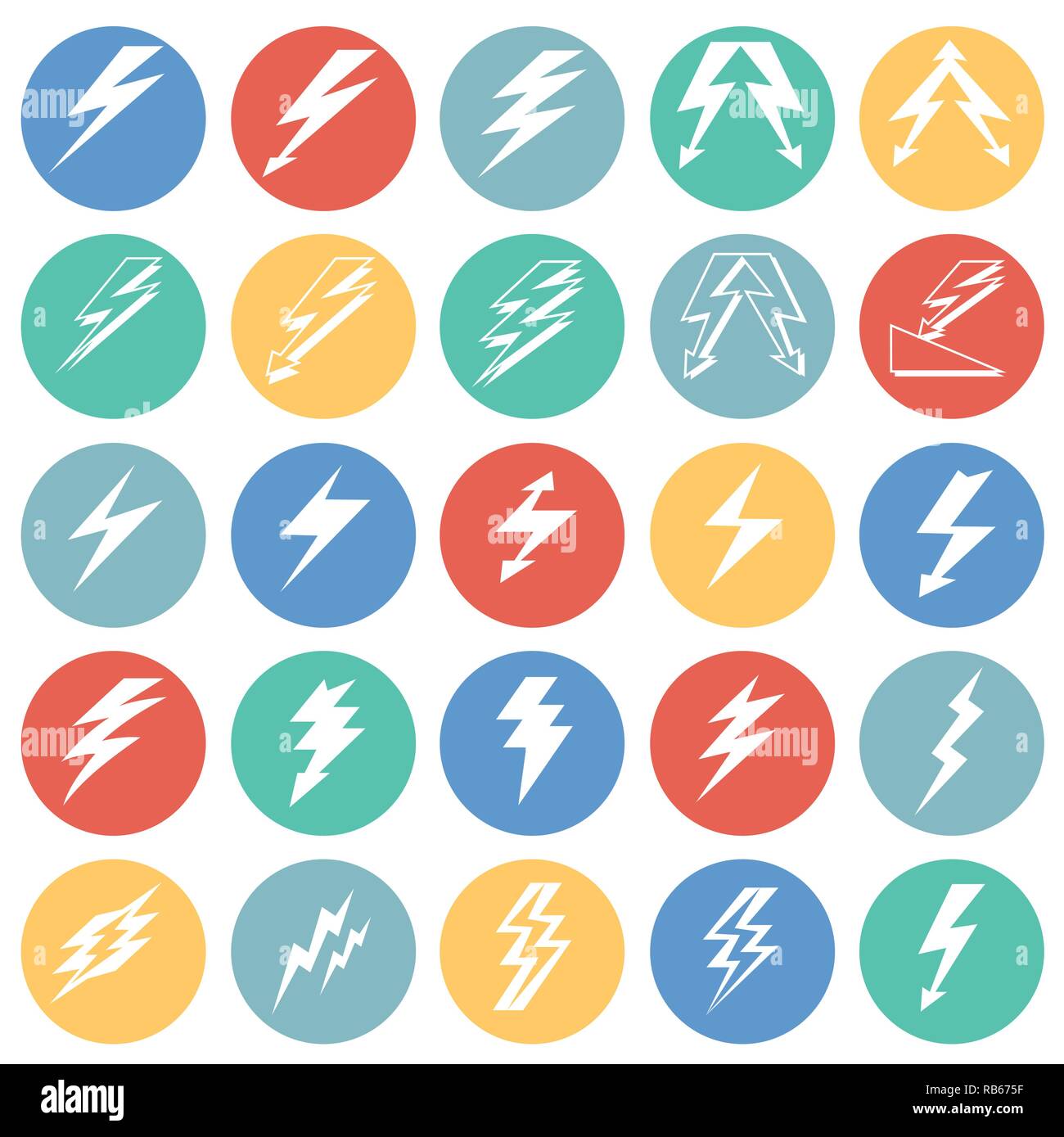Lightning icon set on color circles background for graphic and web ...