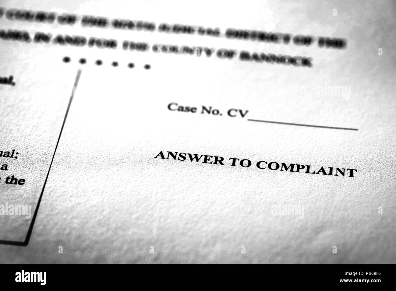 Legal Pleadings Court Papers Law Anser to Complaint Stock Photo