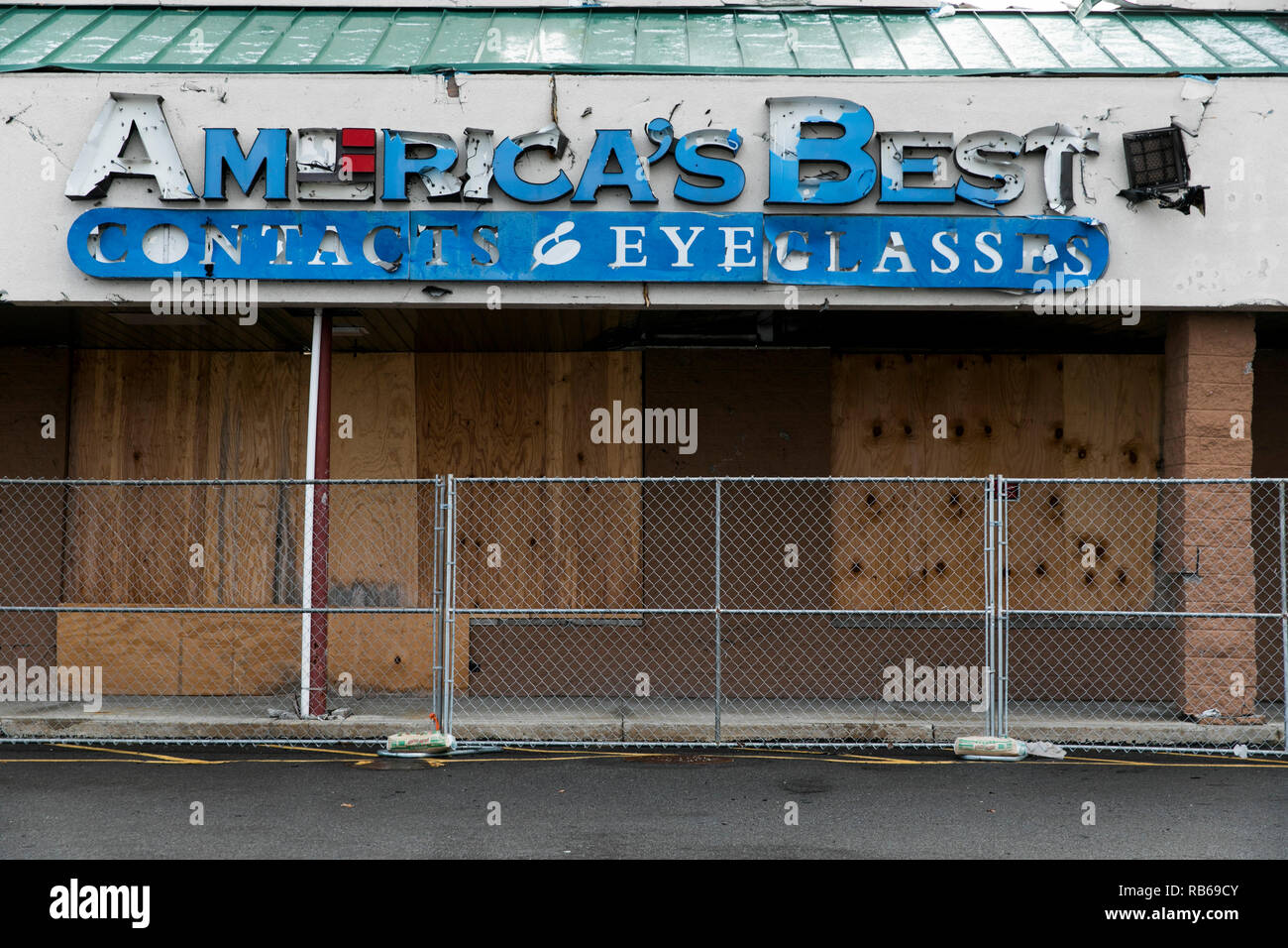 A logo sign outside of a closed America's Best Contacts & Eyeglasses retail store in Wilkes-Barre, Pennsylvania, on December 30, 2018. Stock Photo