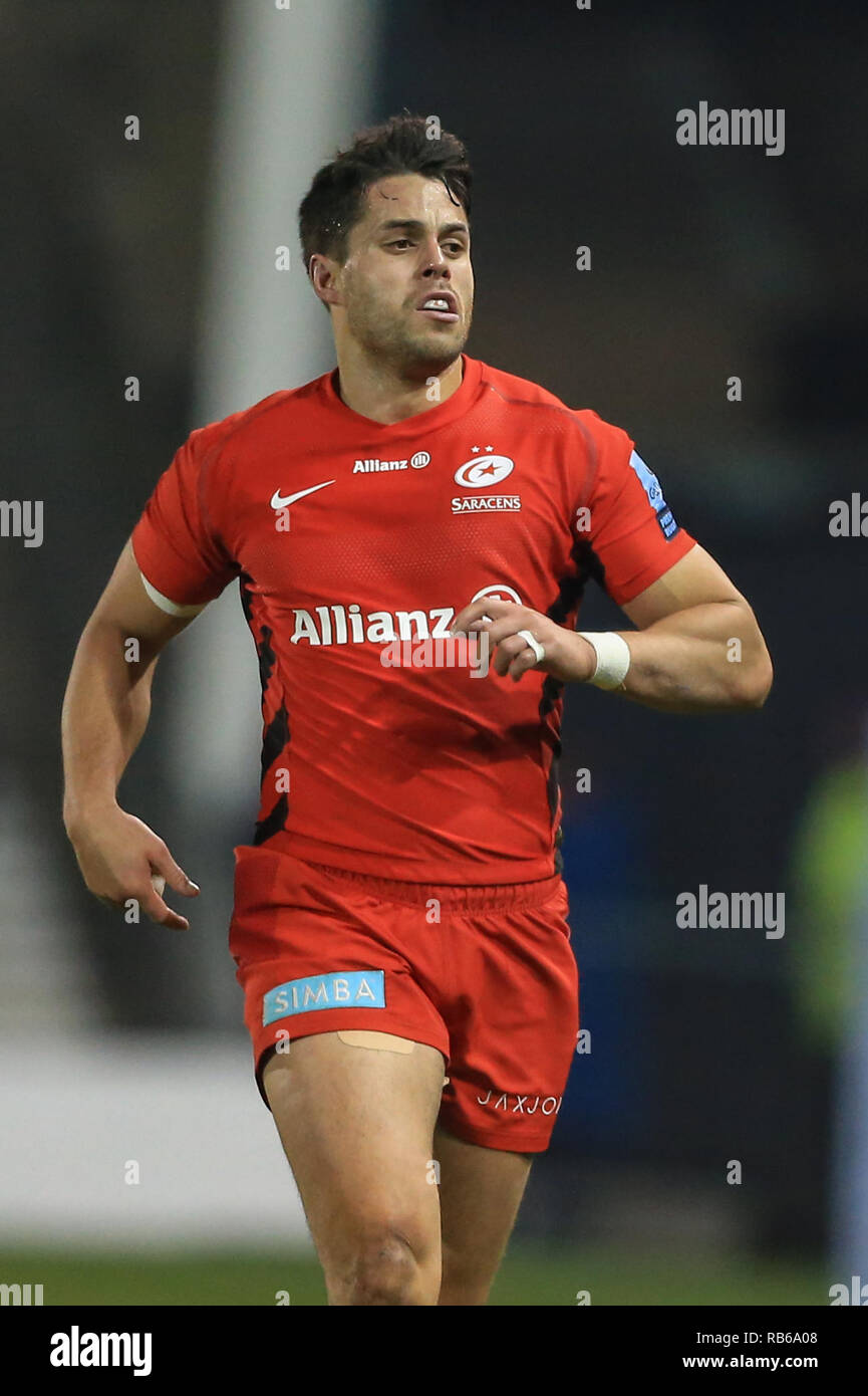 4th January 2018, AJ Bell Stadium , Sale, England; Gallagher Premiership, Sale v Saracens ; Sean Maitland of Saracens during the game   Credit: Mark Cosgrove/News Images Stock Photo