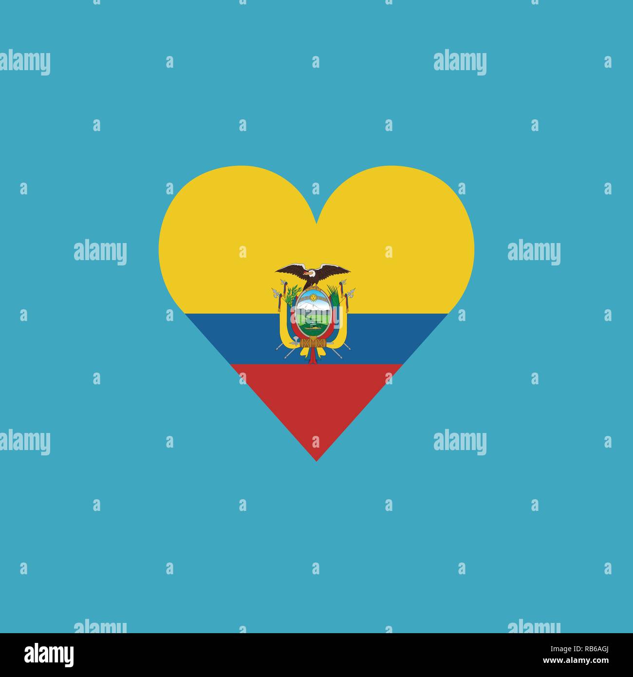 Ecuador flag icon in a heart shape in flat design. Independence day or National day holiday concept. Stock Vector